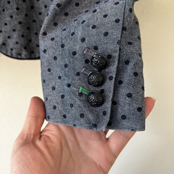GAP Academy Blazer Jacket Size 0 Blue Polka Dot Chambray Casual Preppy Boho - Picture 10 of 14